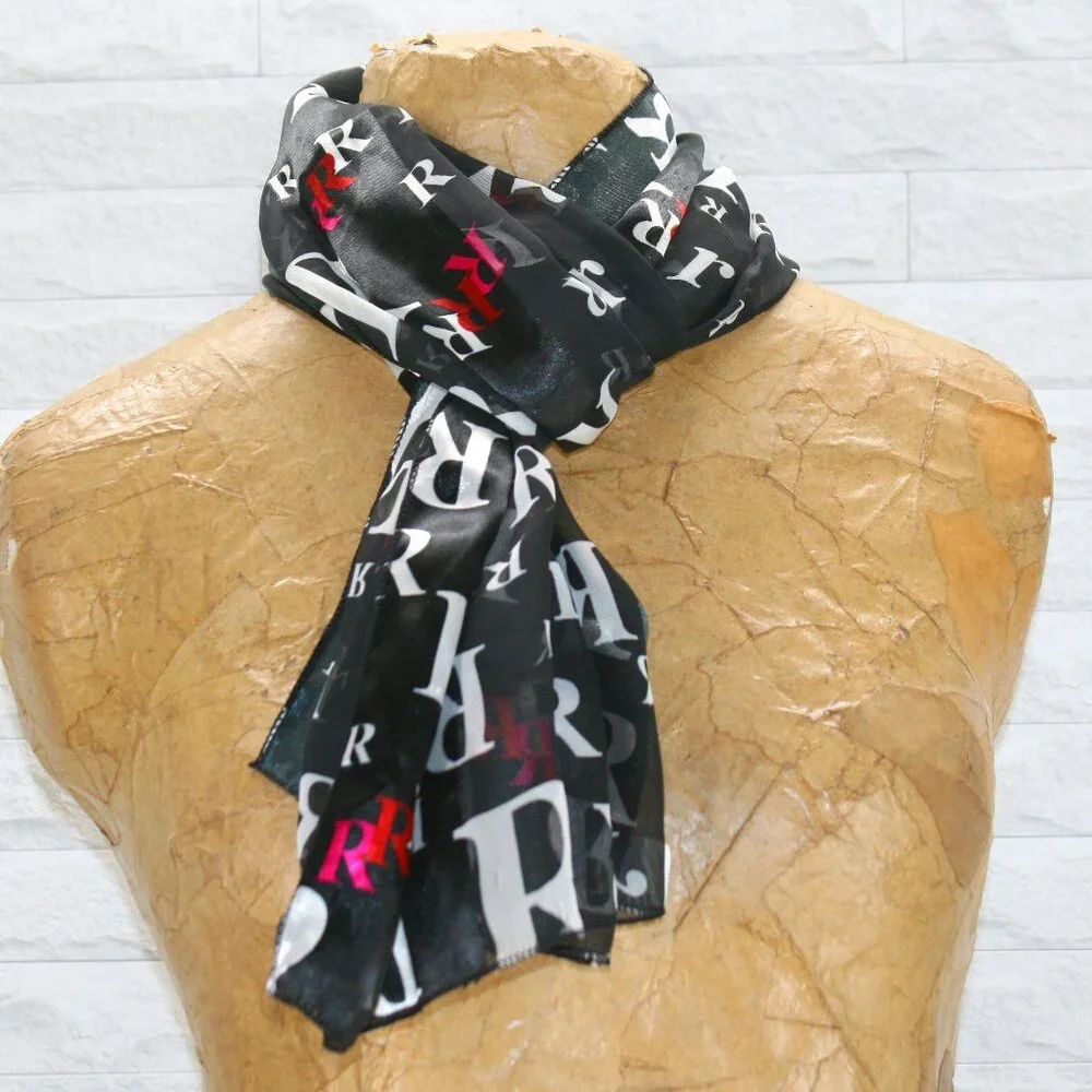 SPACE AGE Scarf Printed Letter R Silky Black White Red Pink Rectangle 58 x 13